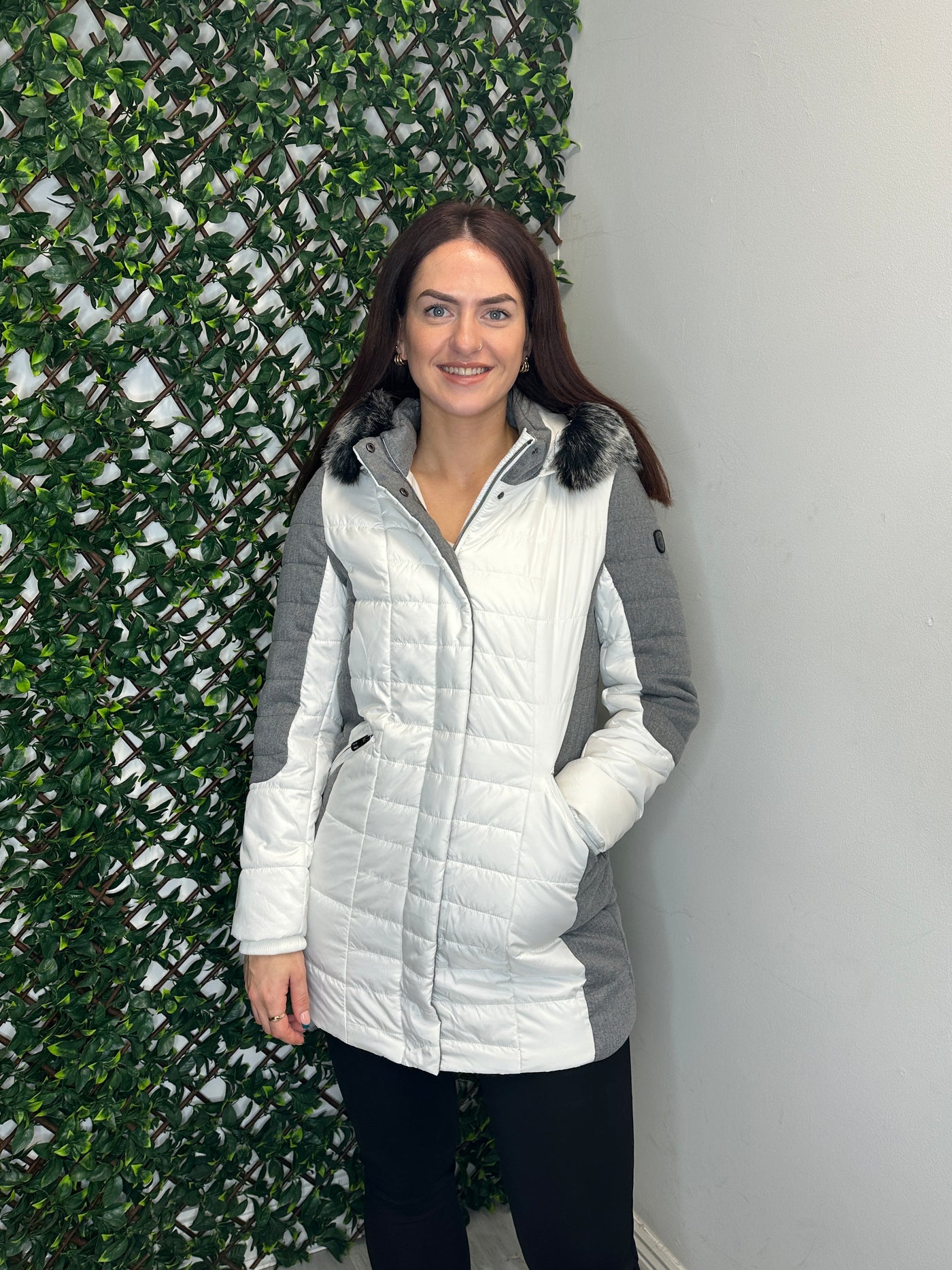 White/Grey Coat with Faux Fur