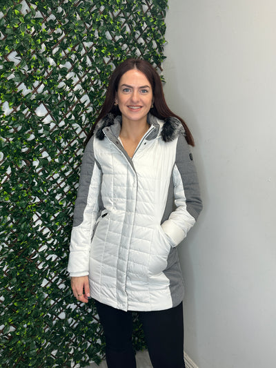 White/Grey Coat with Faux Fur