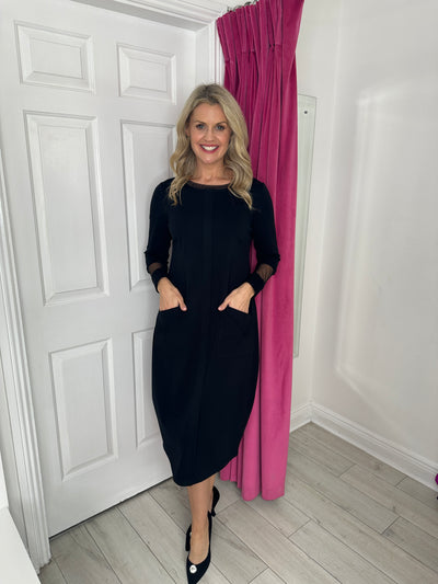 Black Dress With Mesh Sleeve Detail