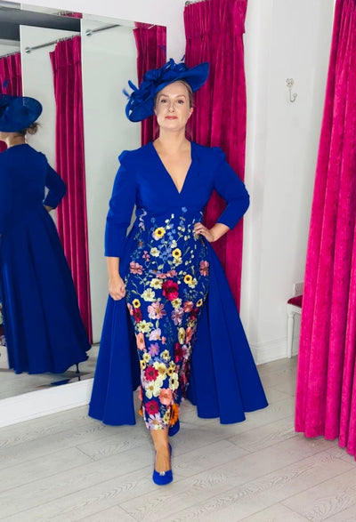 Royal Dress With Floral Embroidered Skirt & Cape