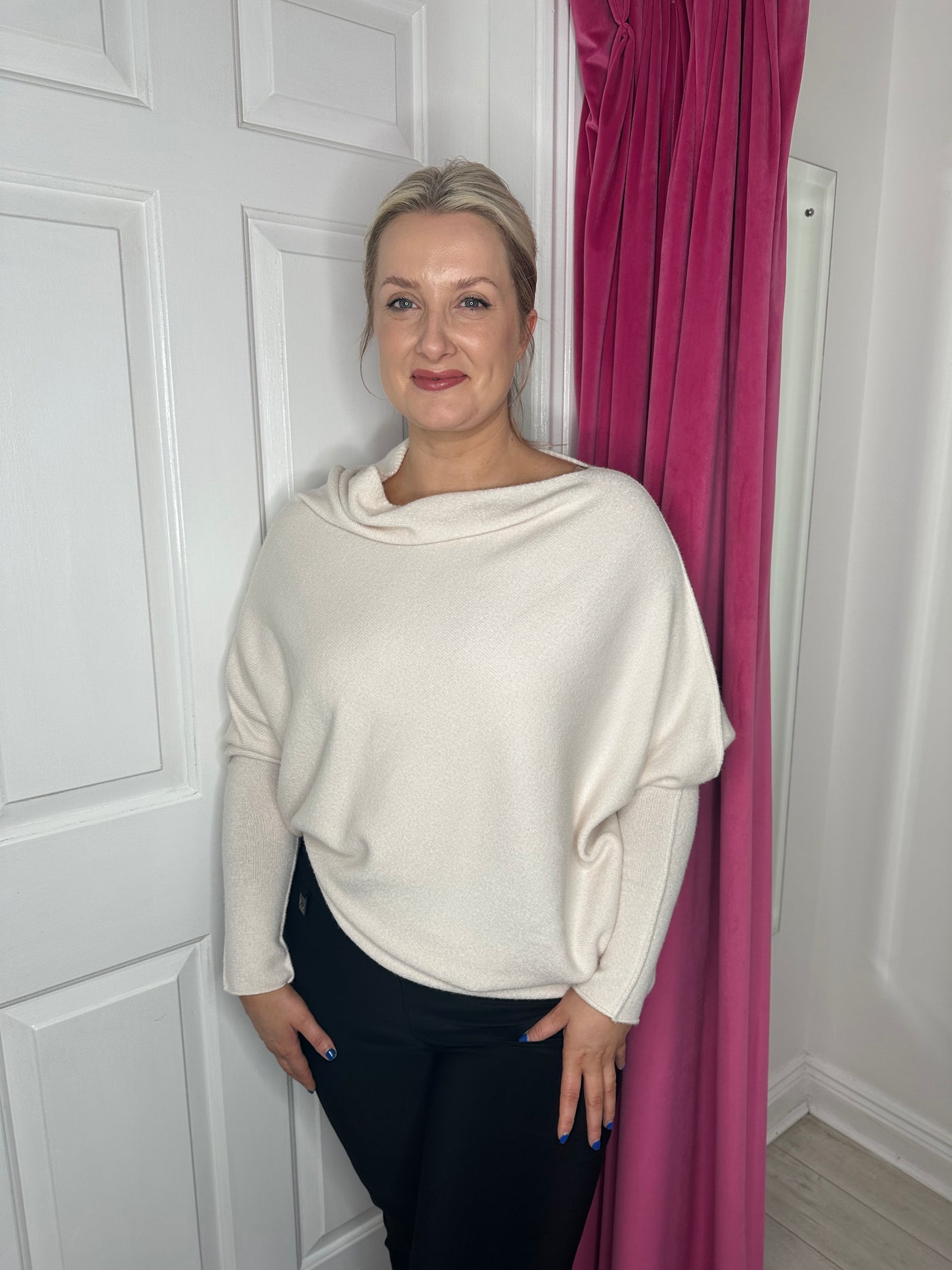 Cream Jumper with Shawl Effect