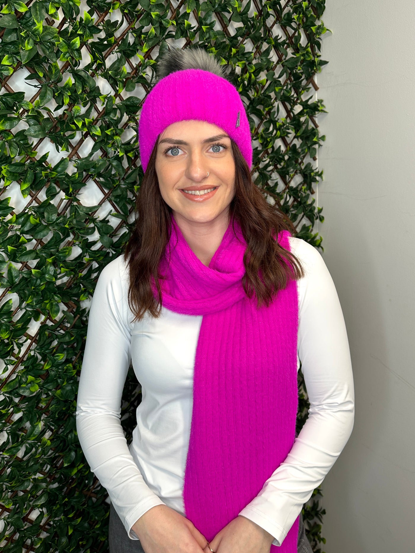 Magenta Knit Beanie and Scarf Set