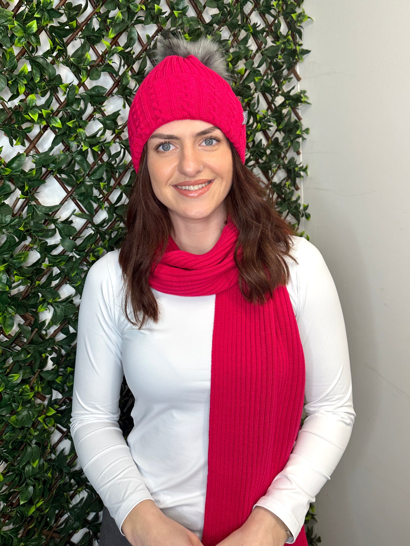 Fuchsia Knit Beanie and Scarf Set