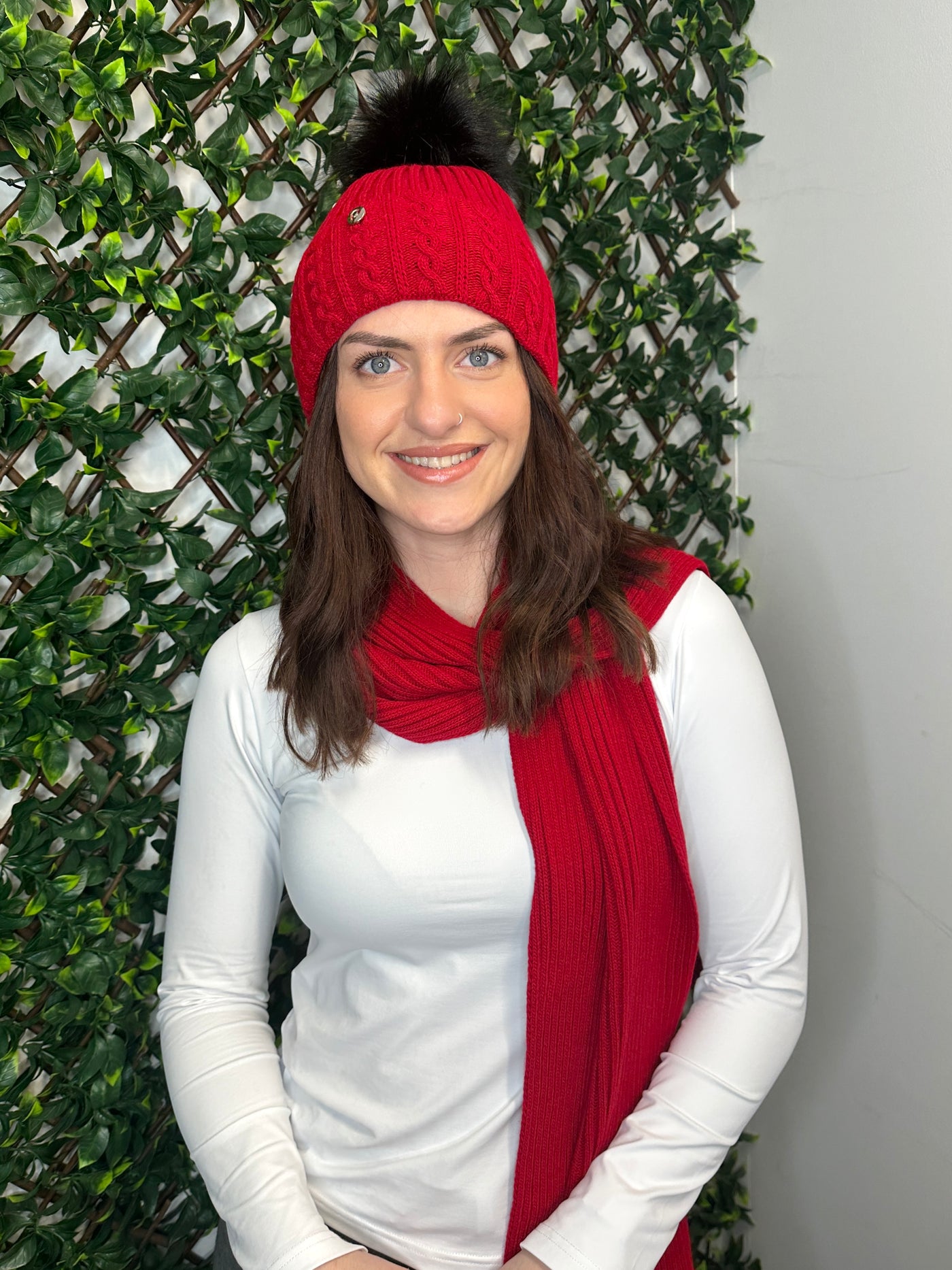 Red Knit Beanie and Scarf Set