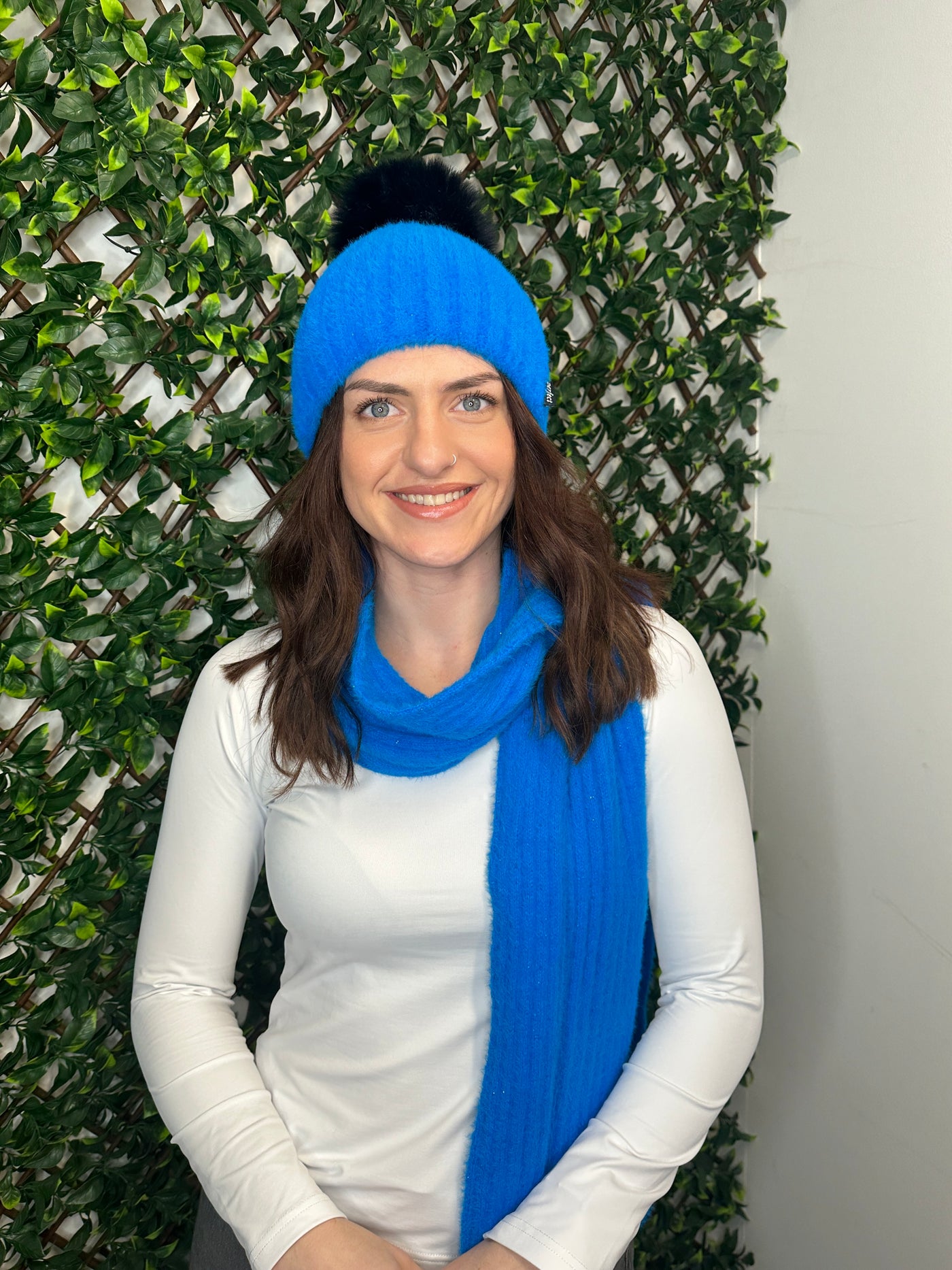 Blue Knit Beanie and Scarf Set