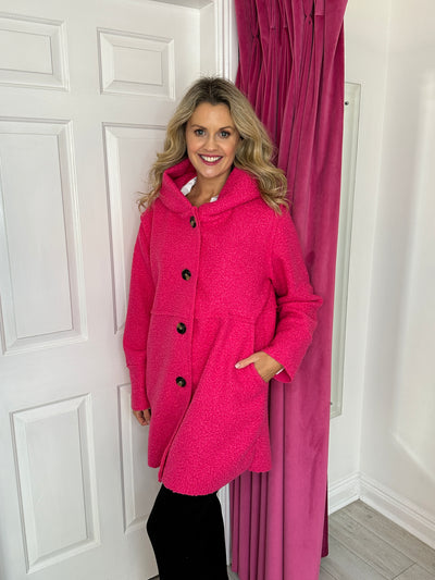 Fuchsia Teddy Bear Coat with Hood