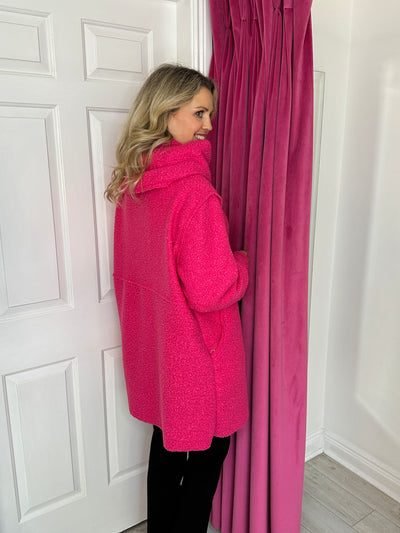 Fuchsia Teddy Bear Coat with Hood