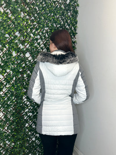 White/Grey Coat with Faux Fur