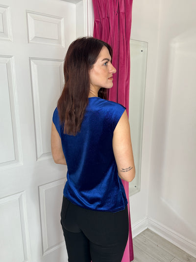 2 Piece Royal Blue Glitter Blazer with Front Button & Sleeveless Top