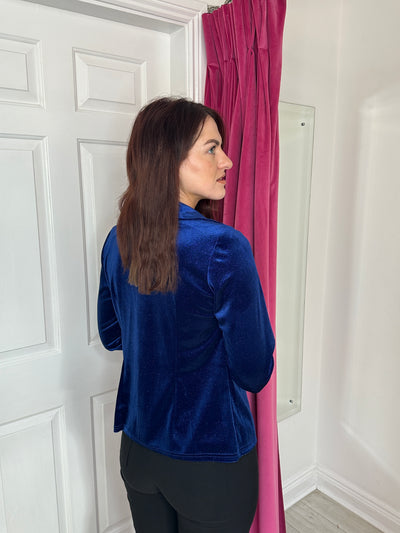 2 Piece Royal Blue Glitter Blazer with Front Button & Sleeveless Top