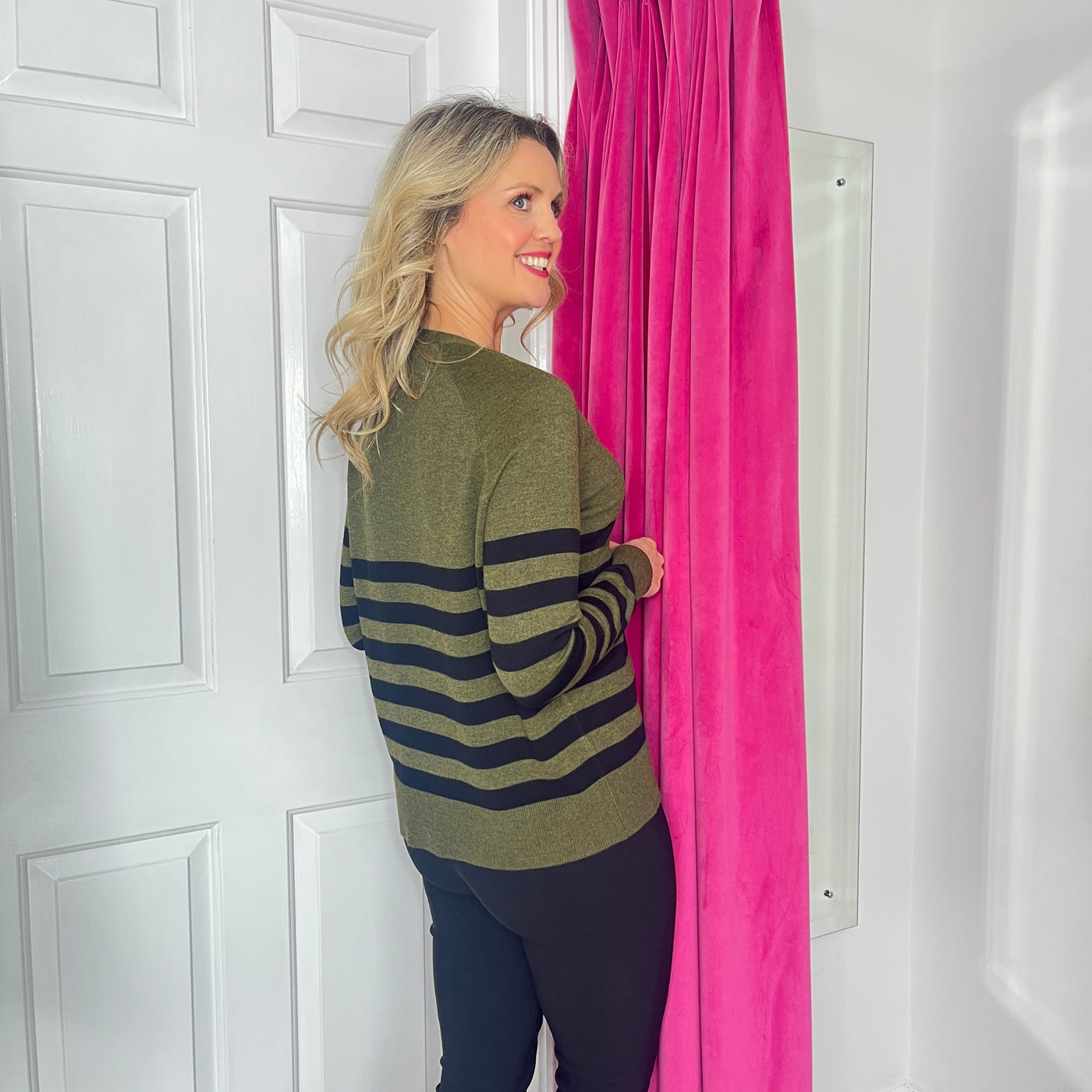 Green Jumper With Black Stripes