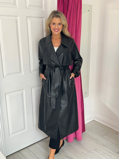 Black Vegan Leather Trenchcoat