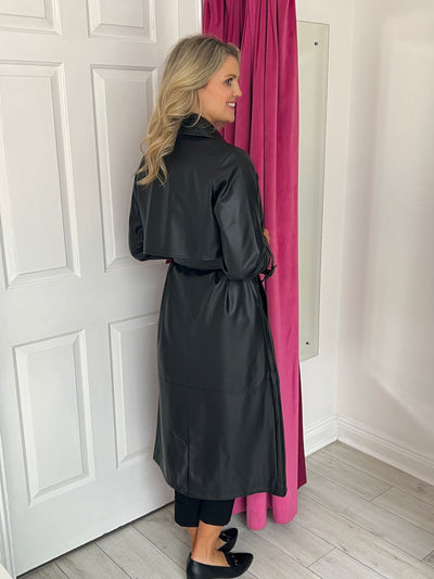 Black Vegan Leather Trenchcoat