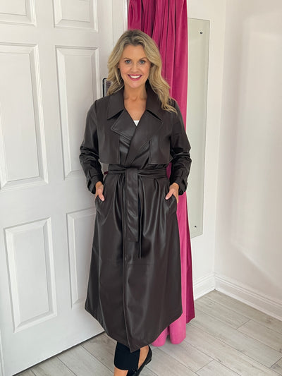 Chocolate Brown Vegan Leather Trenchcoat