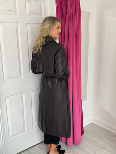 Chocolate Brown Vegan Leather Trenchcoat