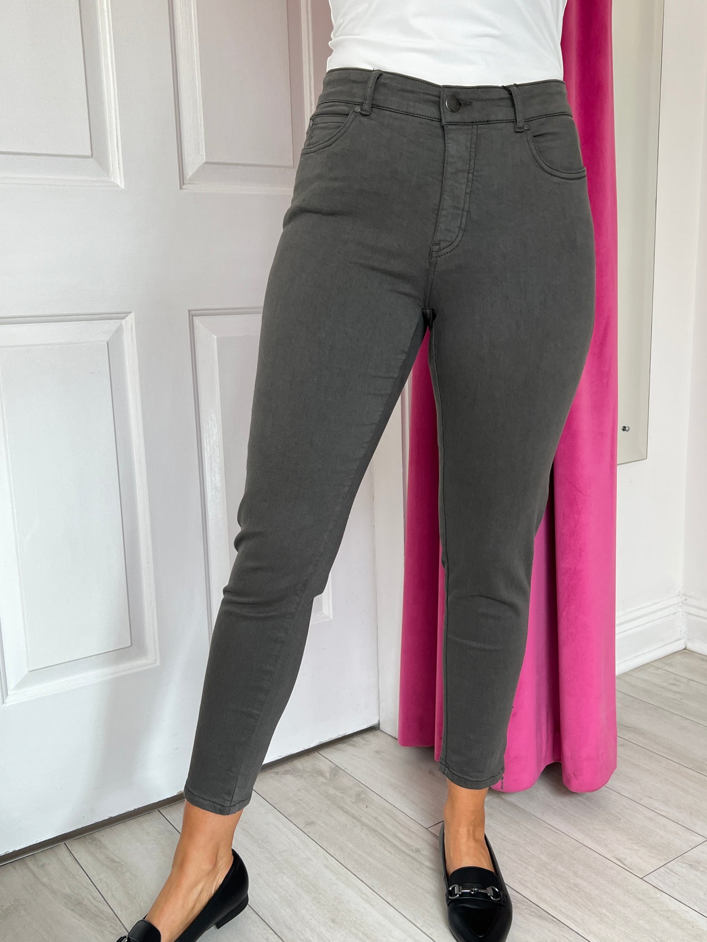 Grey Magic Fit Pants with Ankle Zips
