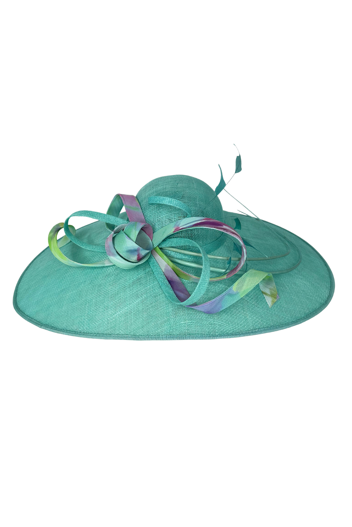 Turquoise Hat with Multicoloured Ribbon Detail