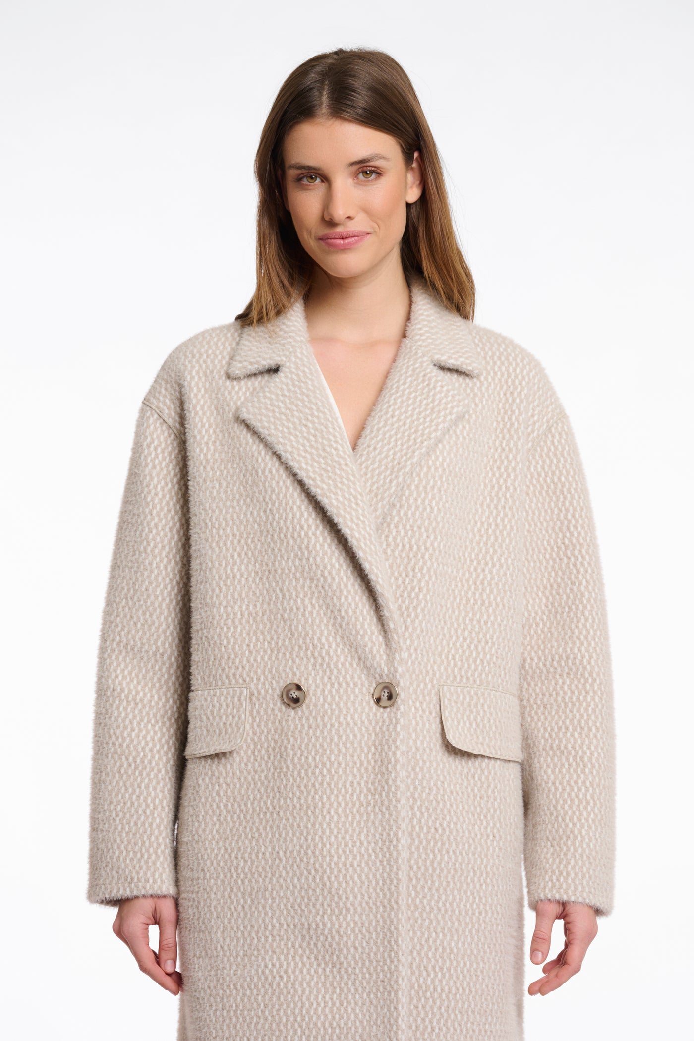 Inge Beige Double Breasted Button Up Coat
