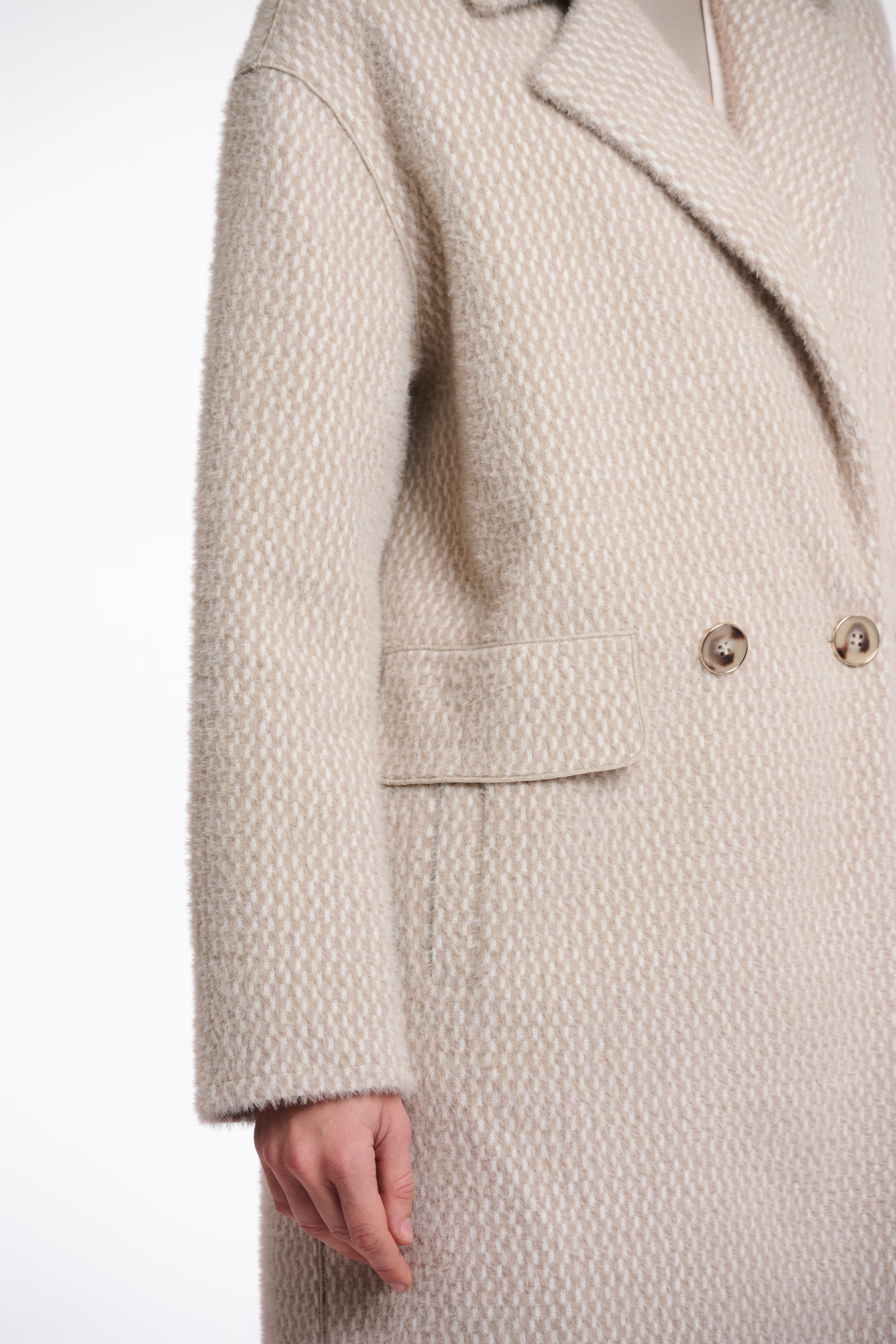 Inge Beige Double Breasted Button Up Coat