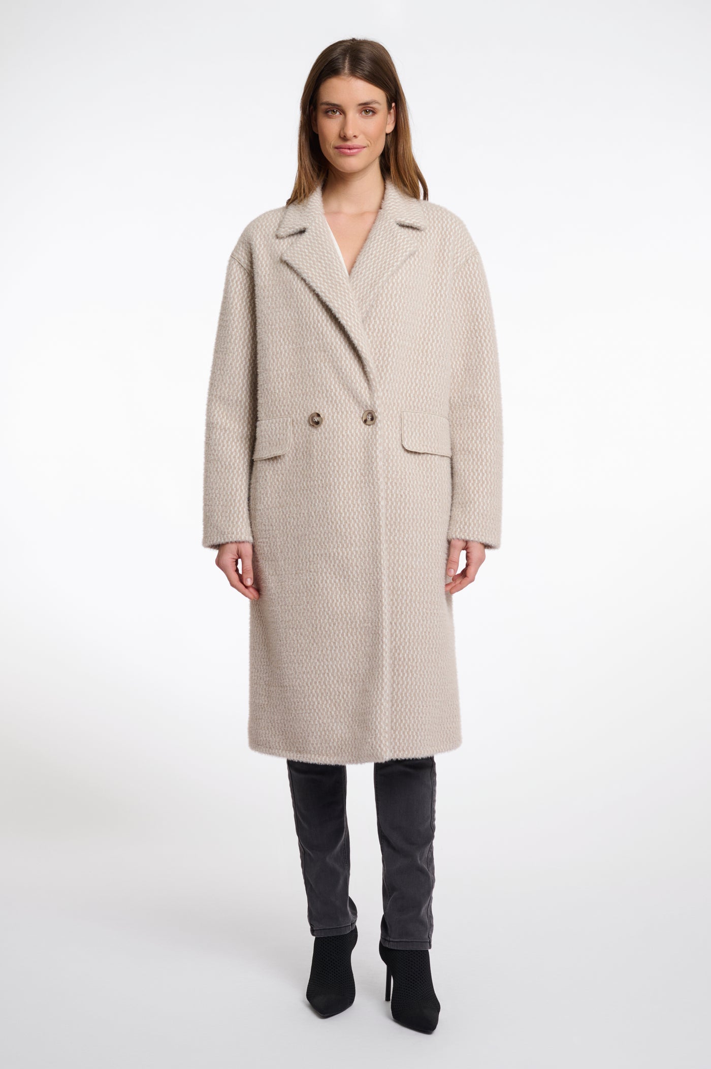 Inge Beige Double Breasted Button Up Coat
