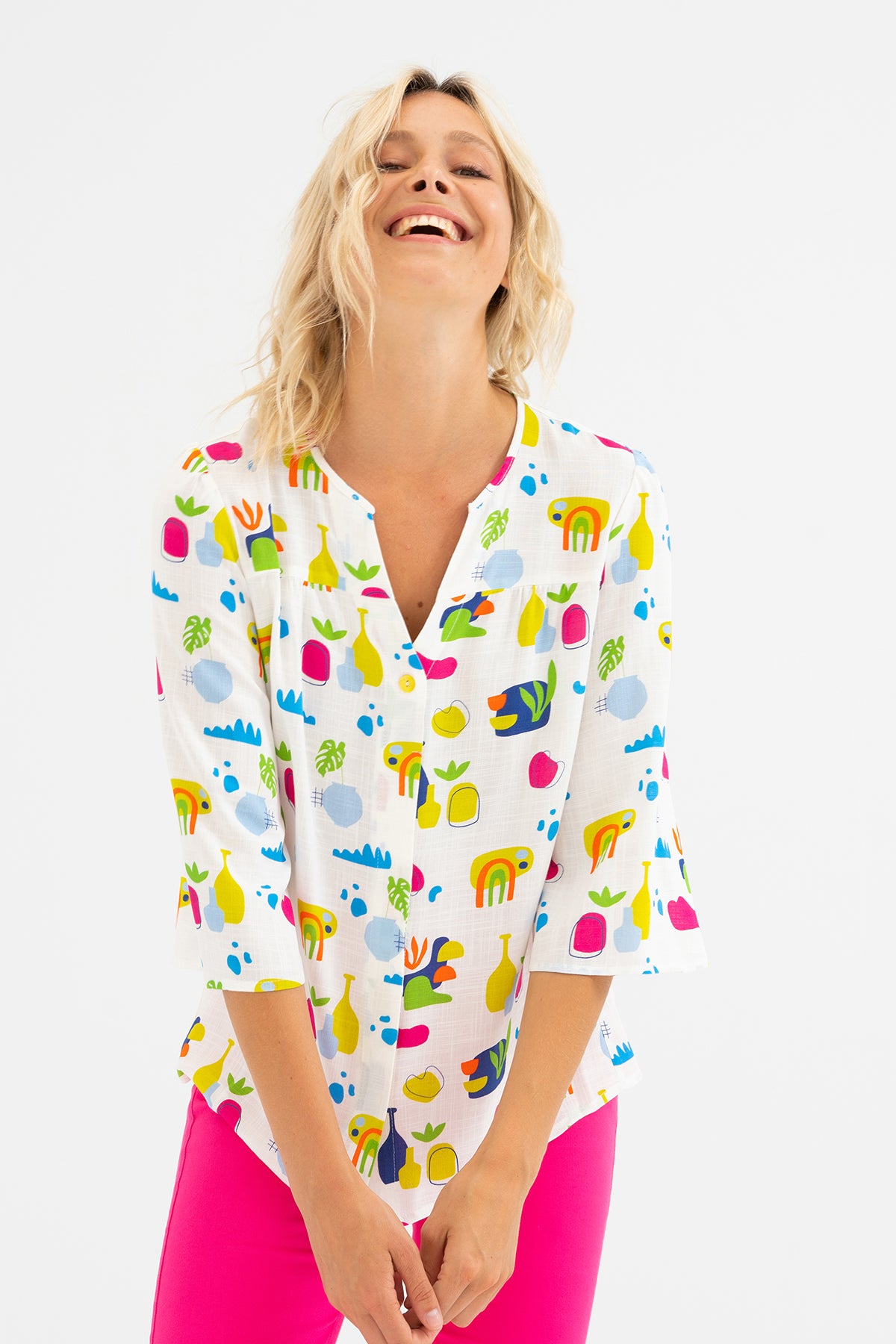 Playful Print Isis Blouse with 3/4 Sleeve