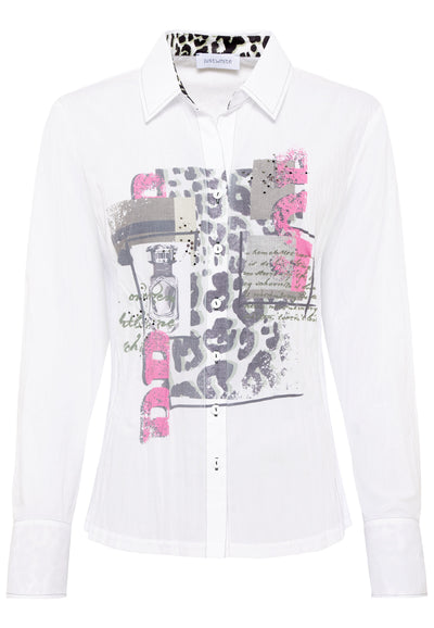 Pink & Khaki Graphic Print Shirt With Ribbed Sides and Diamond Detailing