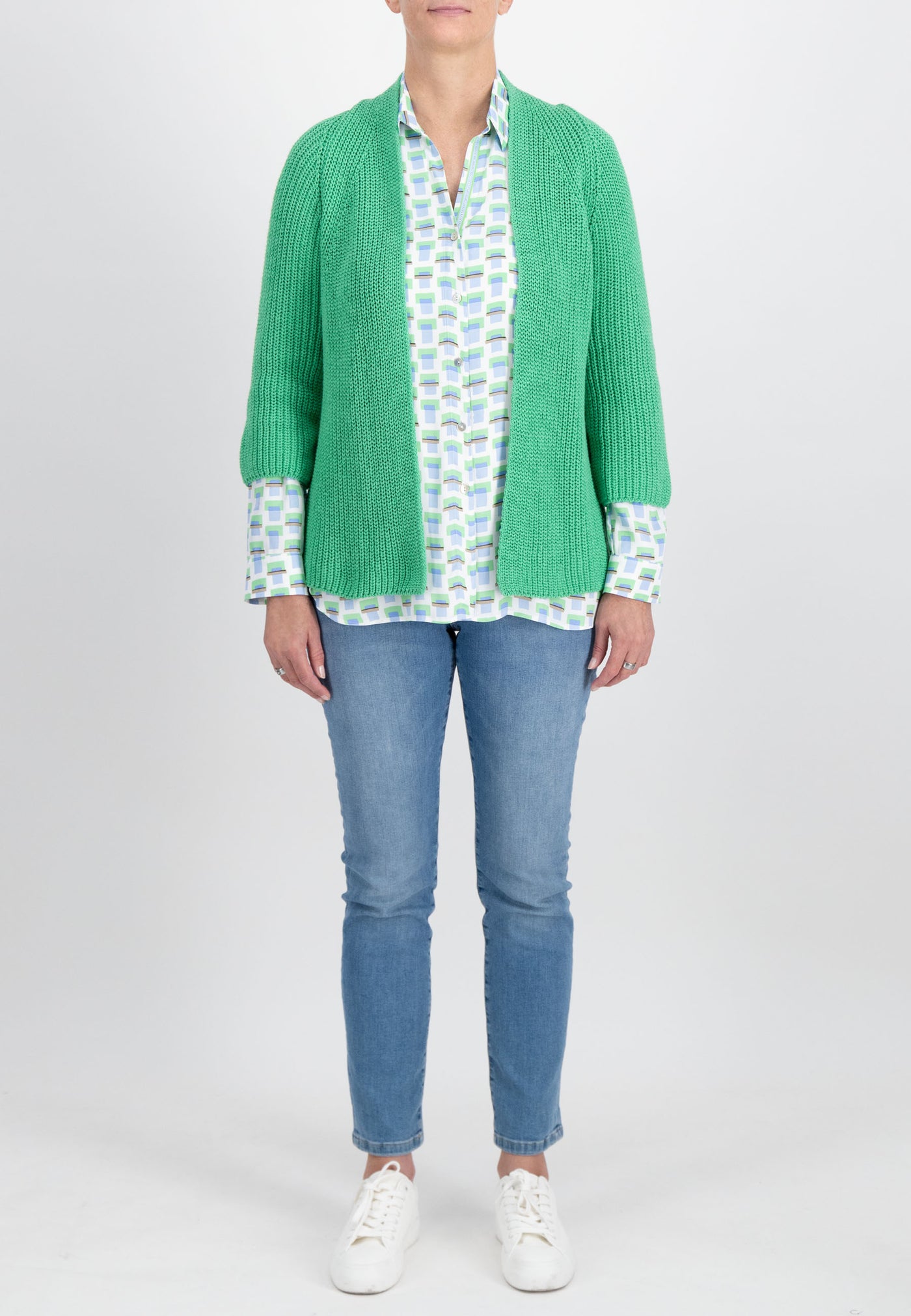 Green Knitted Cardigan with 3/4 Sleeves