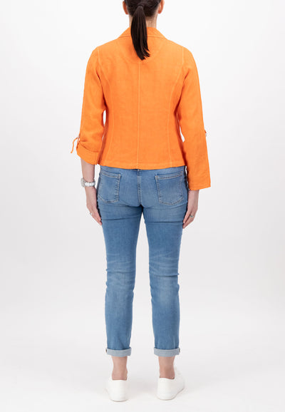 Orange Linen Jacket With Turn Up Sleeves