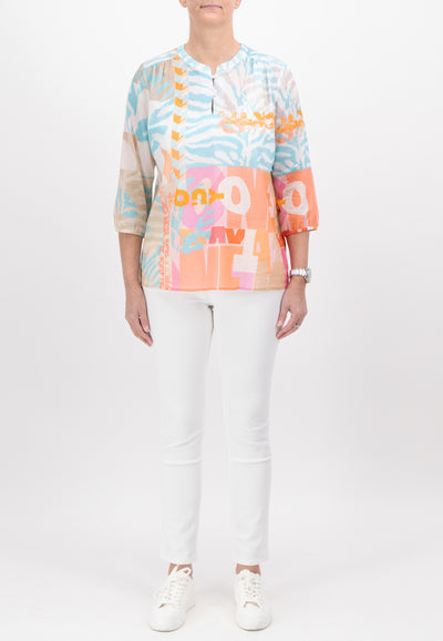 Graphic Print Top With Button Detailing