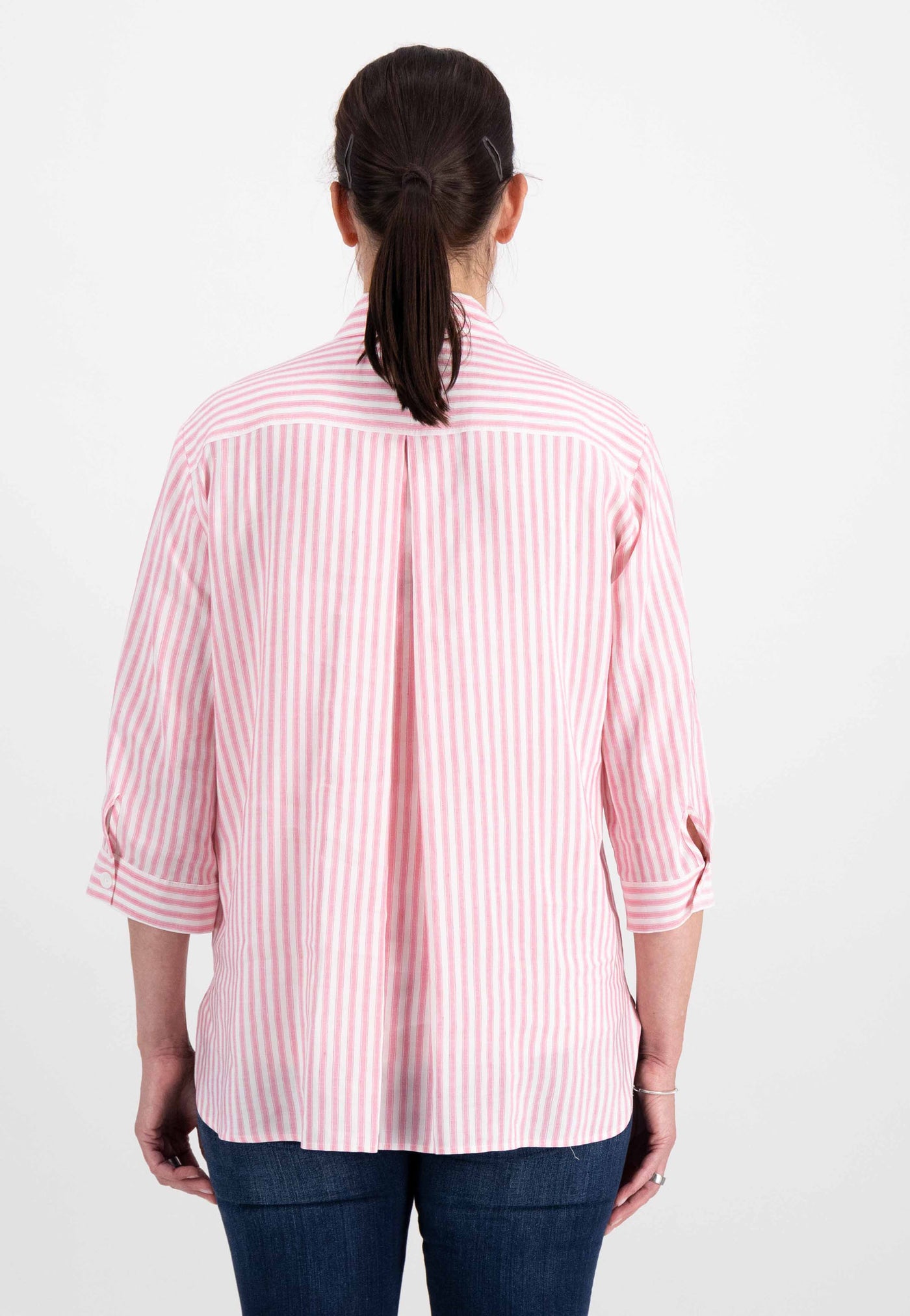 Light Pink & White Striped Shirt with Front Pockets
