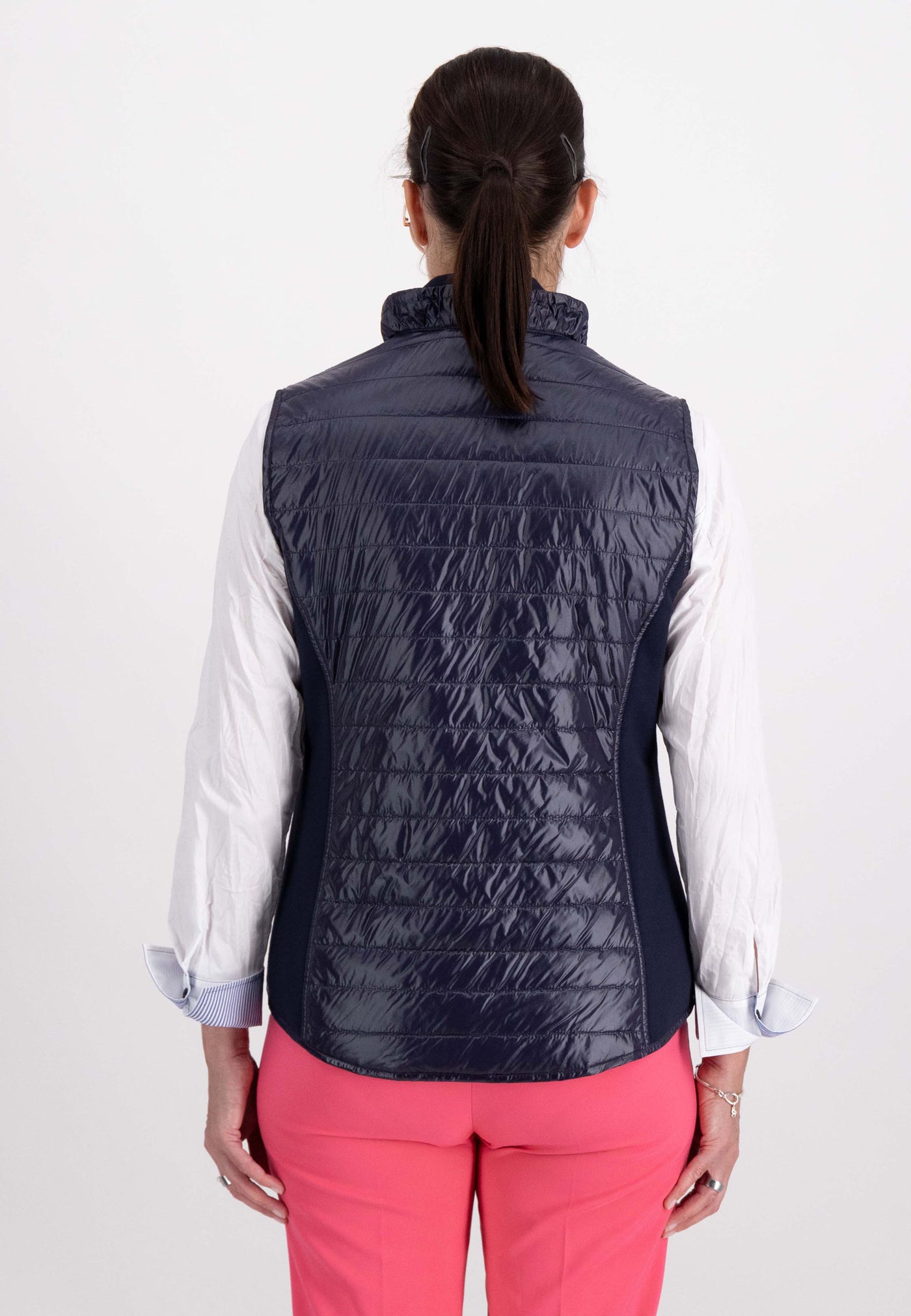 Navy Padded Gilet with Side Panels & Diamonte Detail