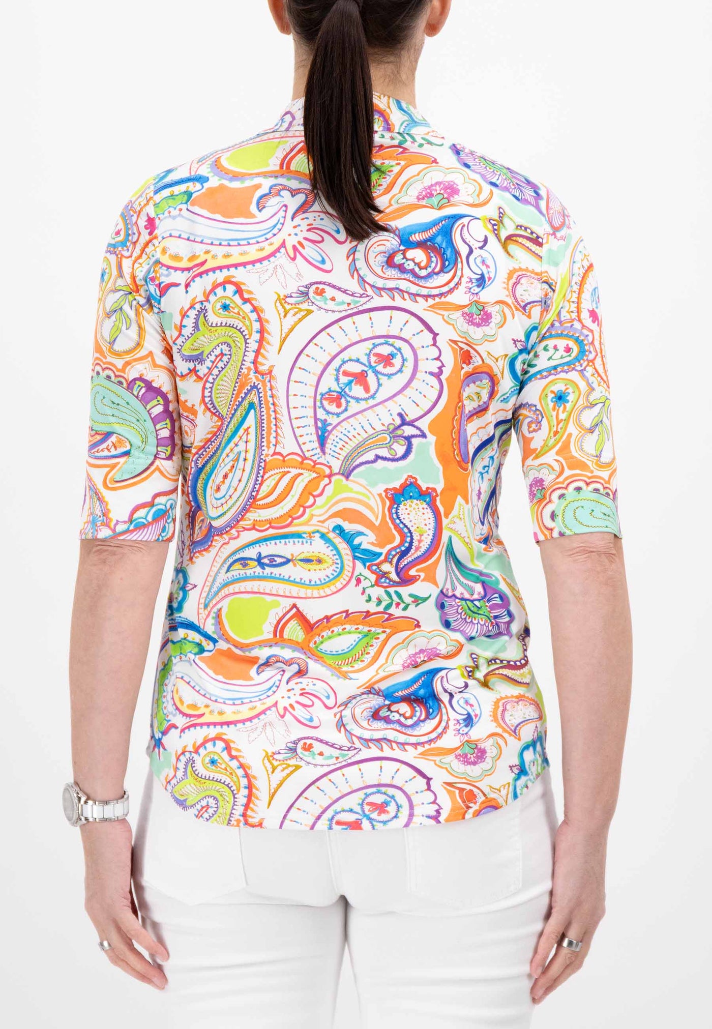 Paisley Print Top With Collar & 3/4 Sleeve