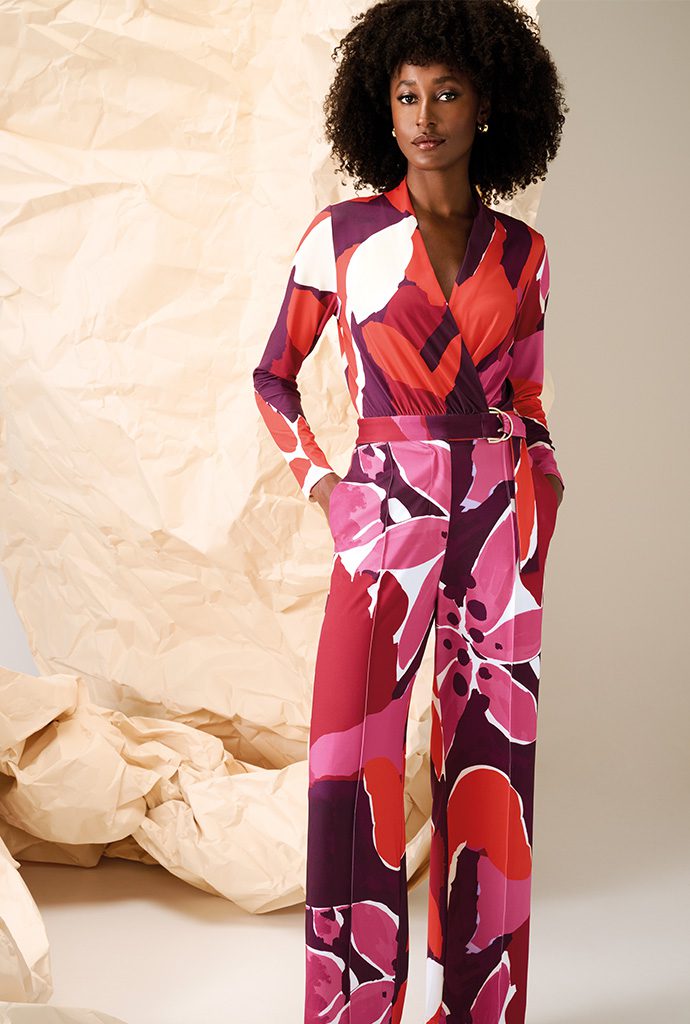 Printed Wrap Over Jumpsuit