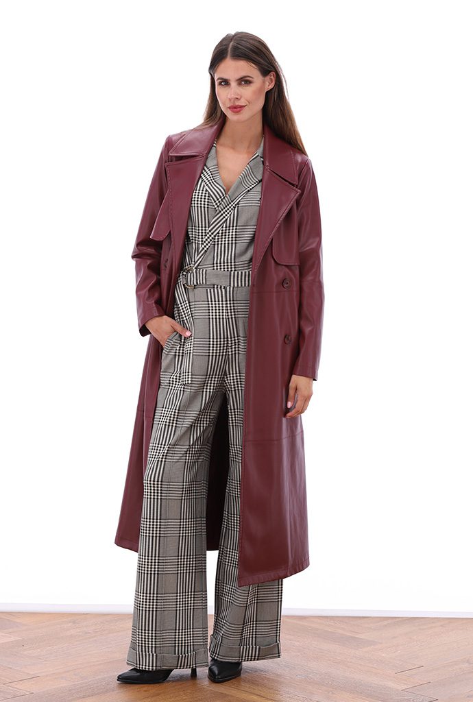 Red Mahogany Vegan Leather Trench Coat