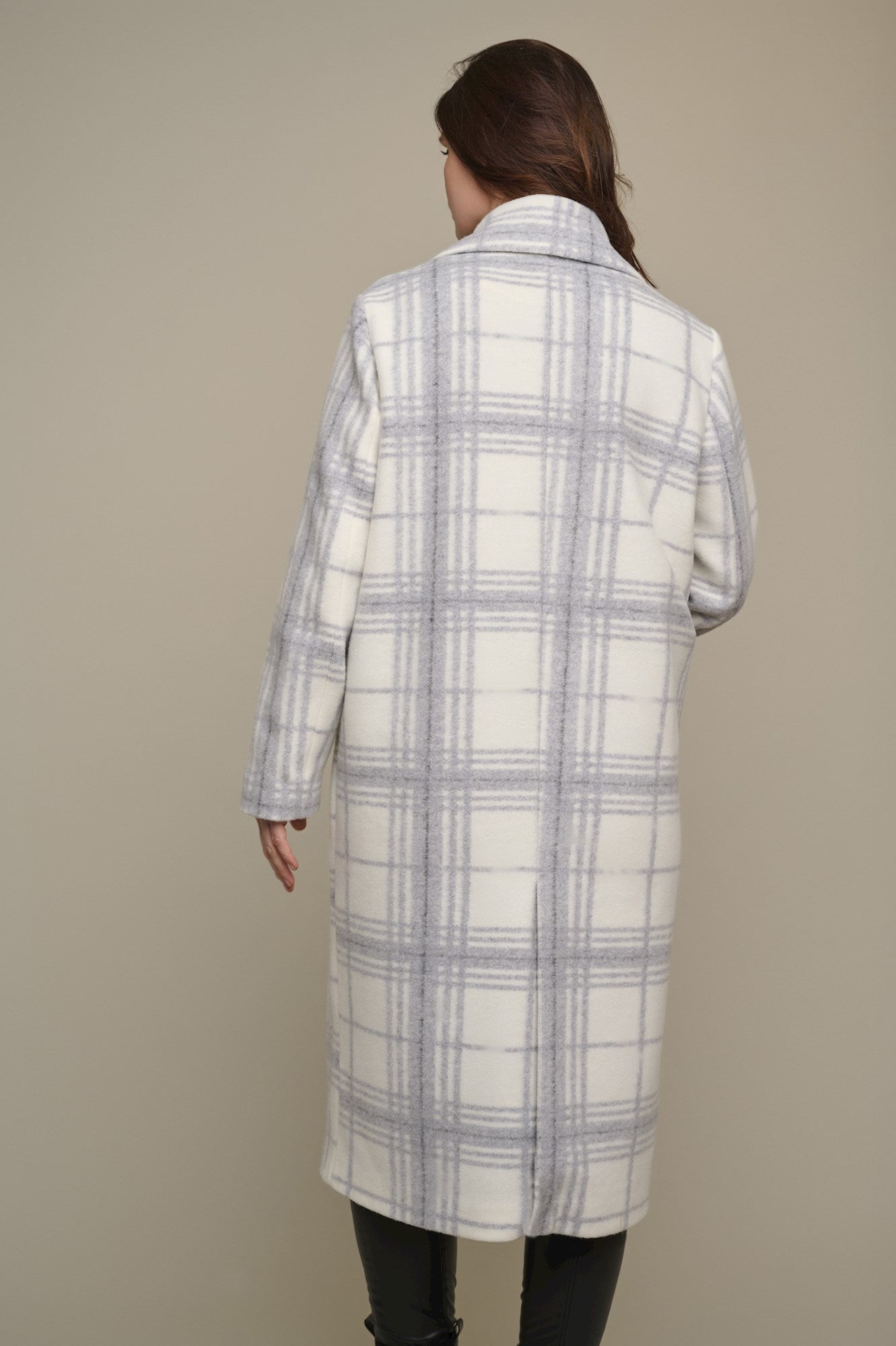 Light Grey Check Long Single Breasted Coat