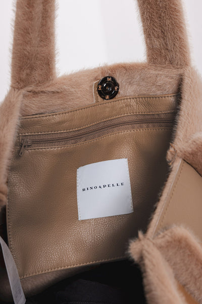 Brown Tote Bag With Faux Fur Trim