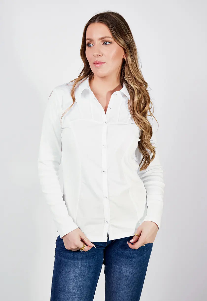 White Long Sleeve Shirt with Elasticated Sides