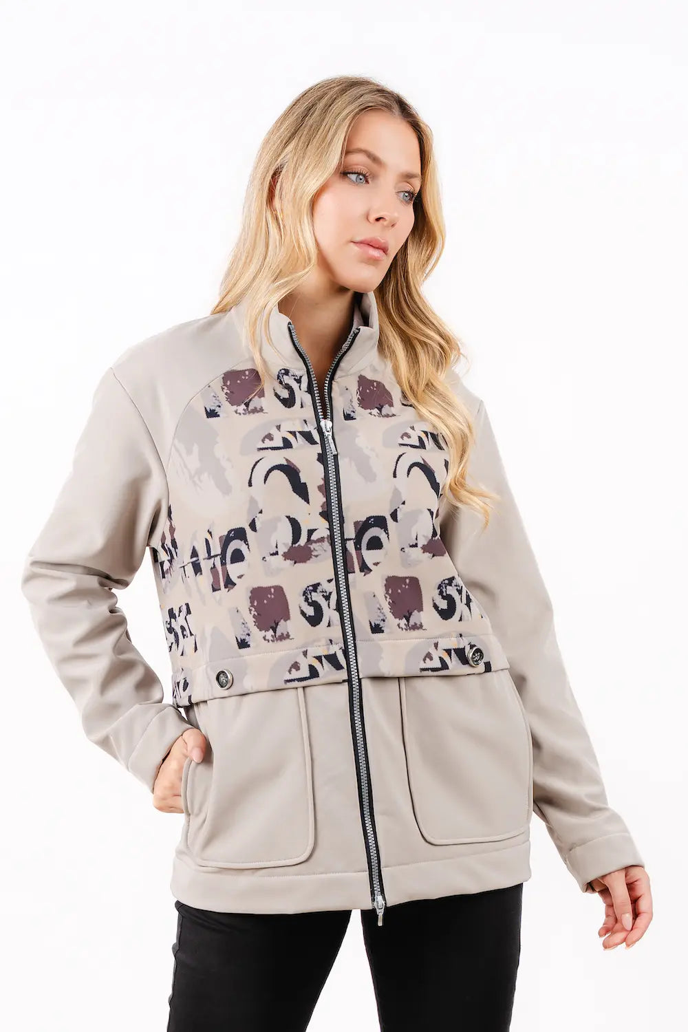 Sandstone Statement Jacket With Placement Print