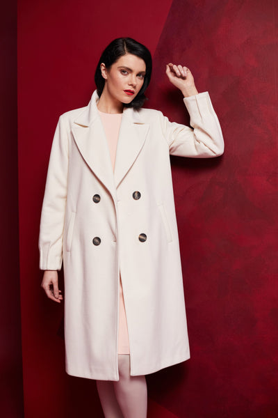 Cream Coat with Pleated Cuff and Button Detail