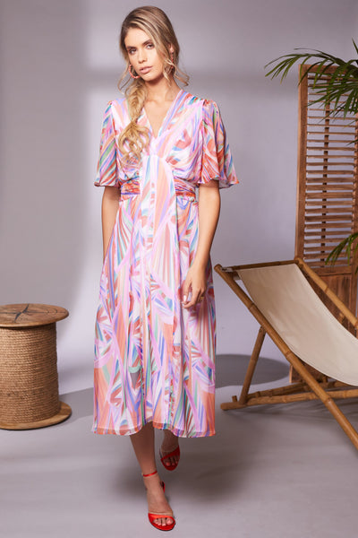 Multicoloured Pleated Dress With Tie Back