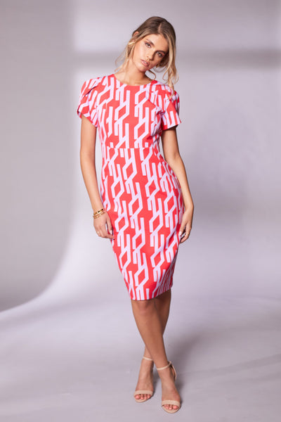 Print Dress With Cross Over Short Sleeve