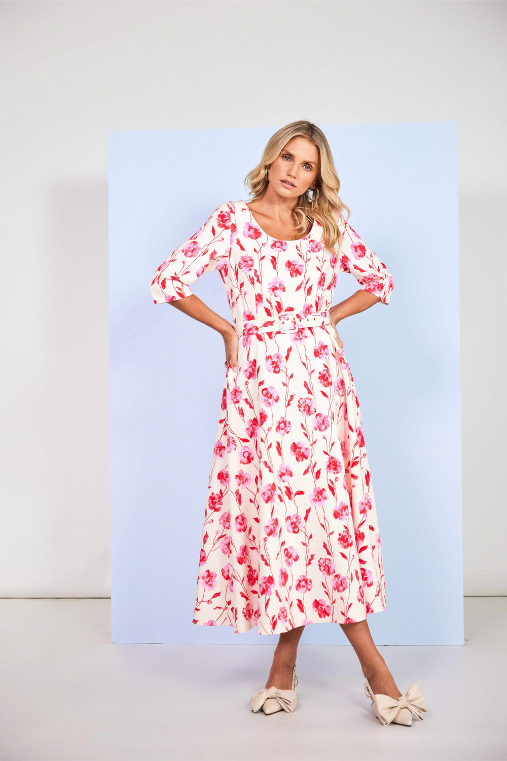 kate cooper red dress Kate Cooper Pretty Print Flare Dress with pockets Kcs25145 DBiggins