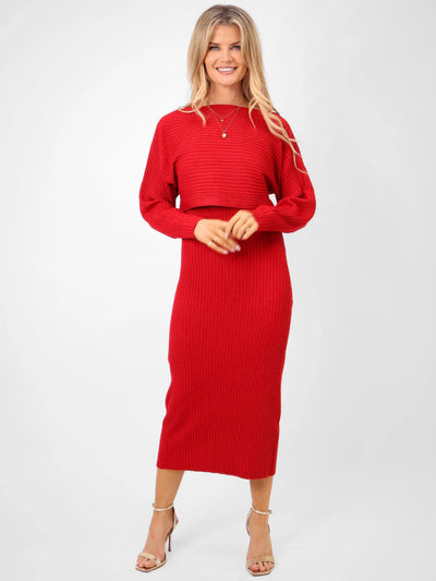 Amelia Two-Piece Dress in Red