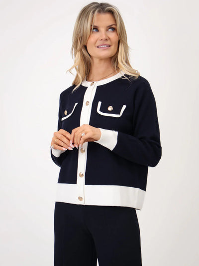 Coco Cardigan in Navy/White