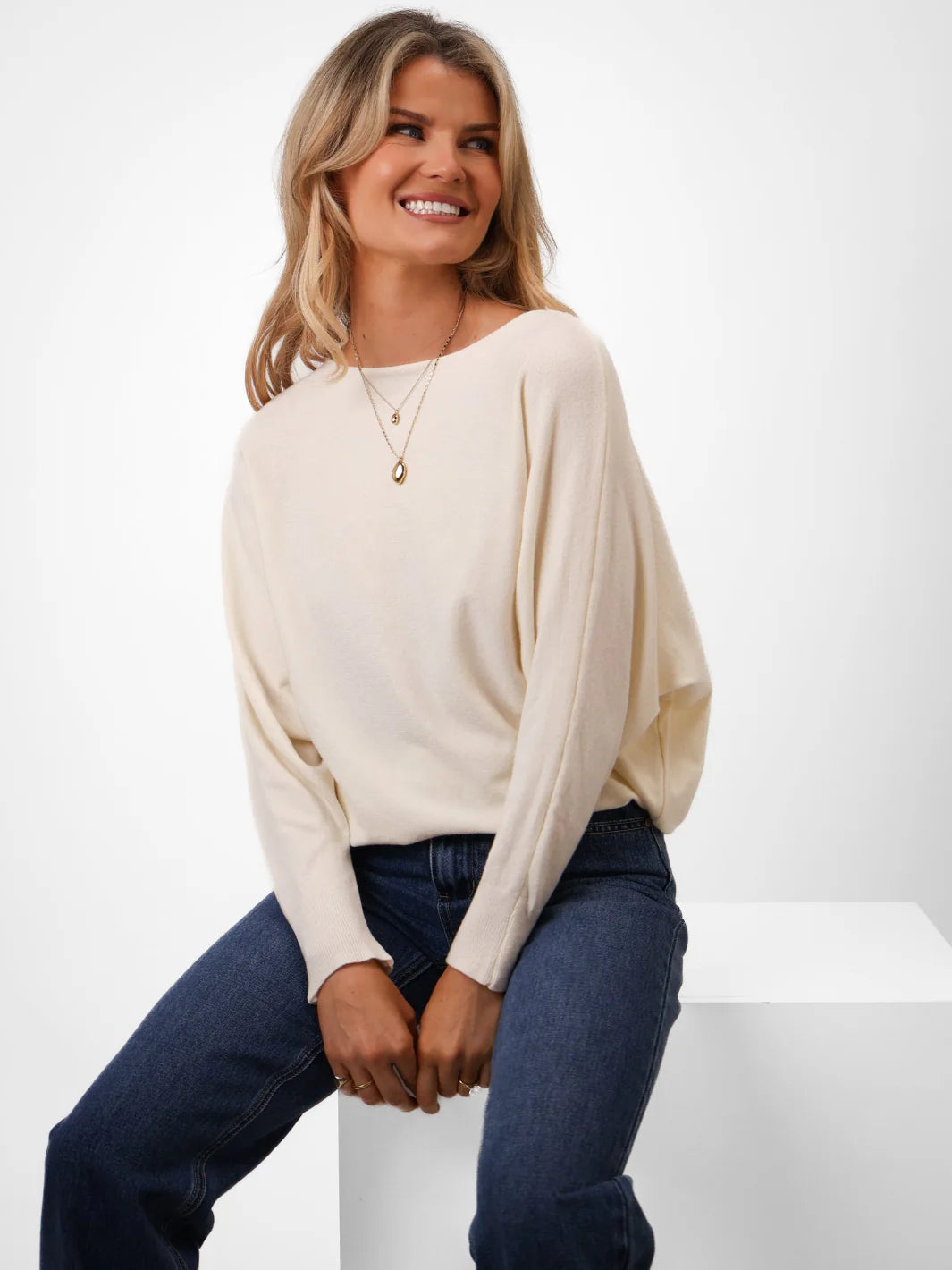 Elba Knit Jumper with Pearl Detail -CREAM