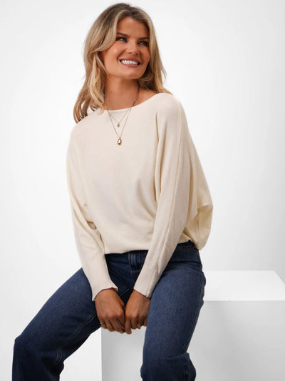 Elba Knit Jumper with Pearl Detail -CREAM