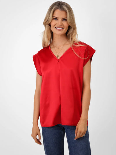 Red 'Freya' Top with V-Neck