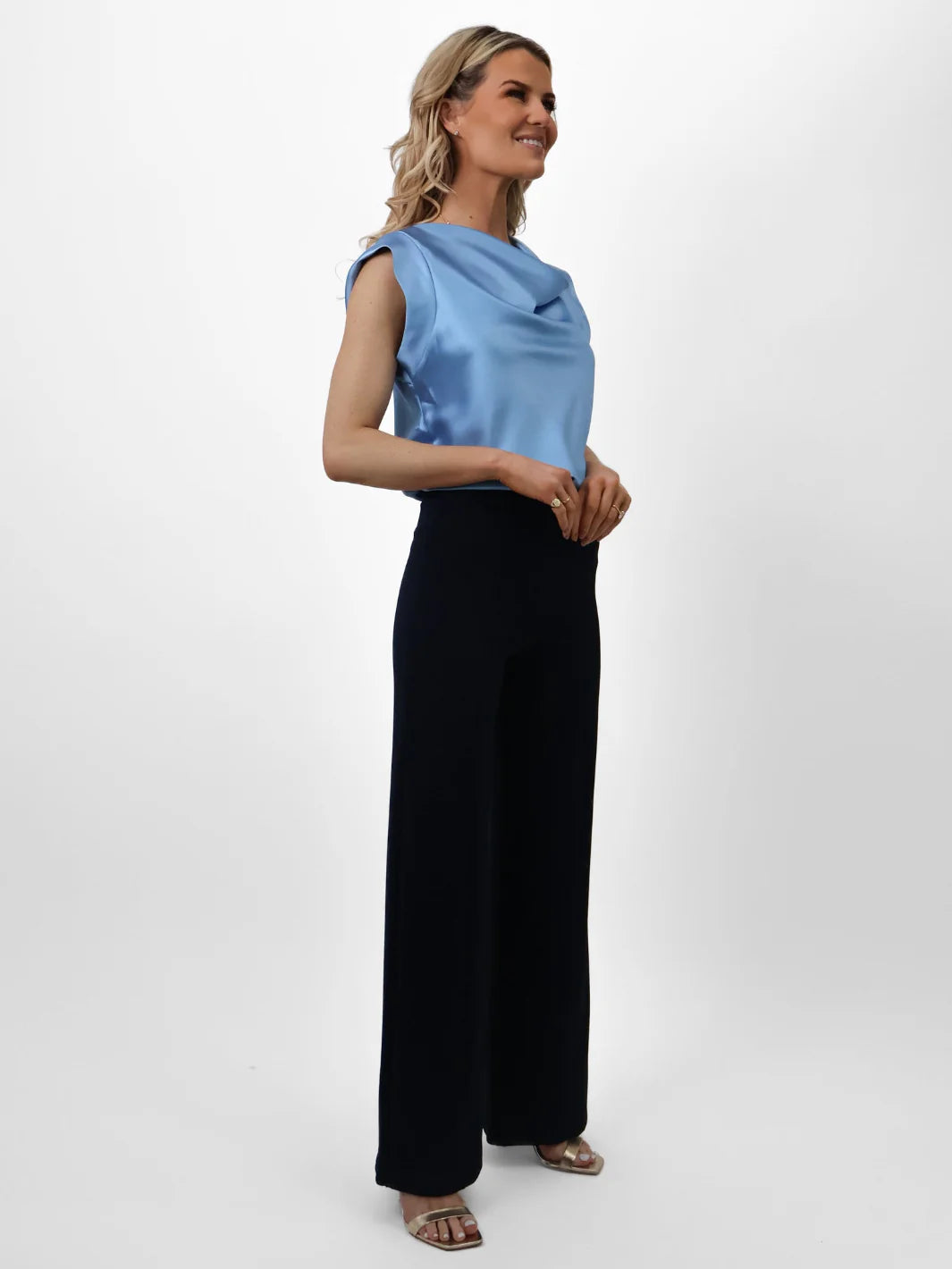 Navy Lulu Pants with Elasticated Waist