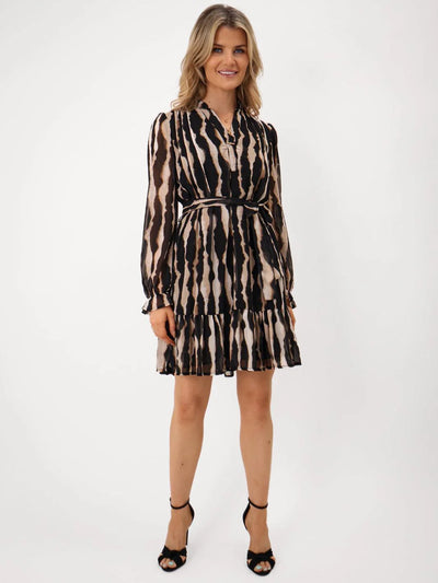 Venus Beige and Black Dress with V-Neck