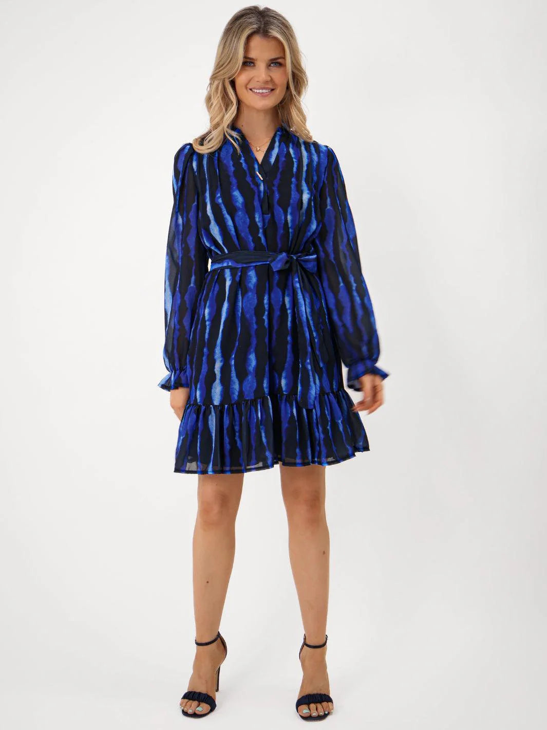 Venus Blue and Black Dress with V-Neck